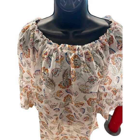 Beach By Beachlunchlounge Paisley Print Off-Shoulder Blouse Flared Sleeves Sz XS - Picture 4 of 11